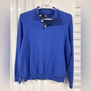 Vineyard Vines Men's ButtonThrough Reef Point Sweater Solid Marlin (Blue) XLARGE